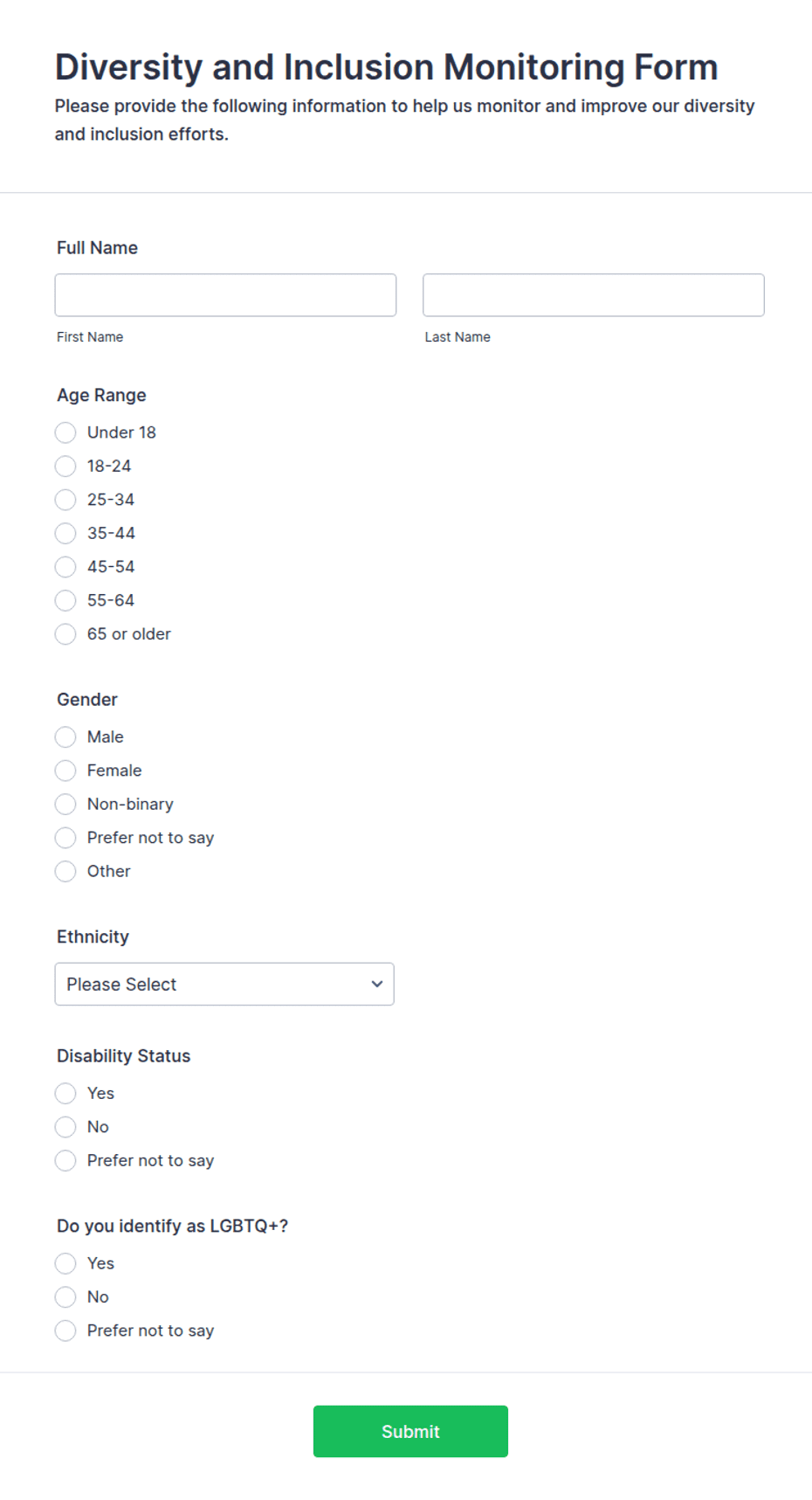 Diversity and Inclusion Monitoring Form Template Jotform