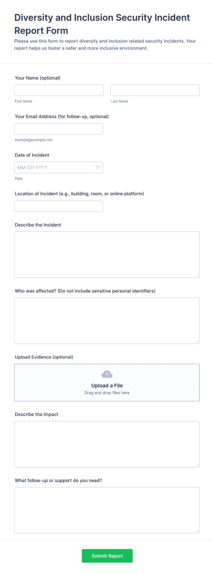 Diversity And Inclusion Security Incident Report Form Template