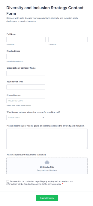 Diversity And Inclusion Strategy Contact Form Template