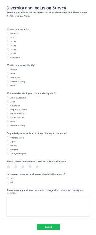 Diversity And Inclusion Survey Form Template