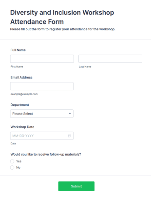 Diversity And Inclusion Workshop Attendance Form Template