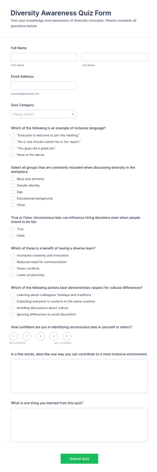 Diversity Awareness Quiz Form Template