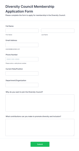 Diversity Council Membership Application Form Form Template