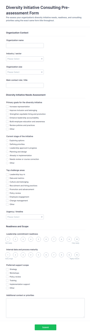 Diversity Initiative Consulting Pre Assessment Form Template