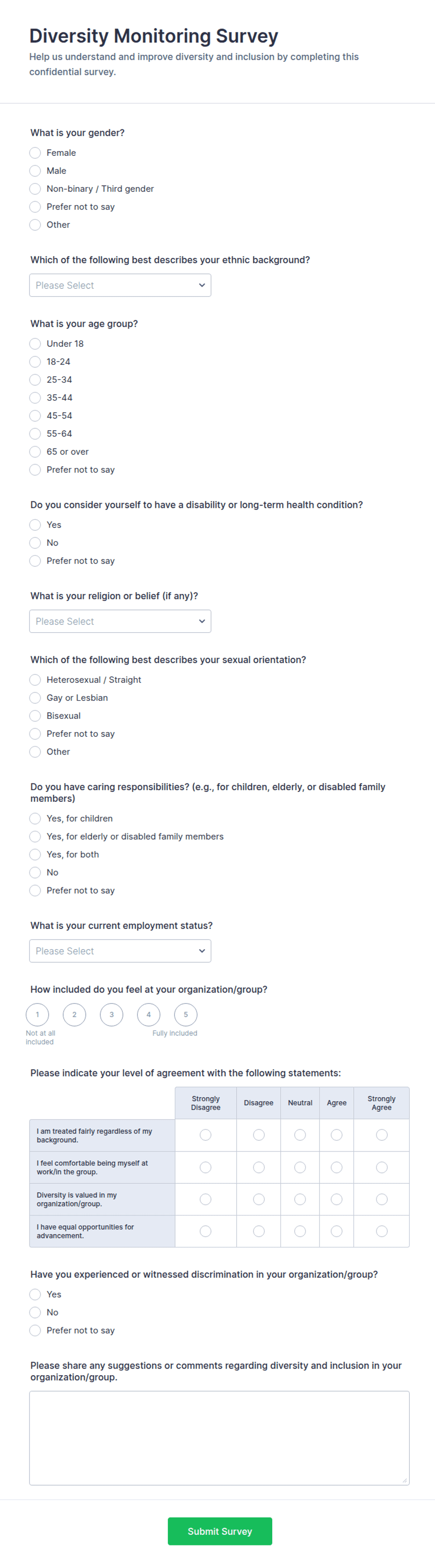 Diversity Monitoring Survey Form Template | Jotform
