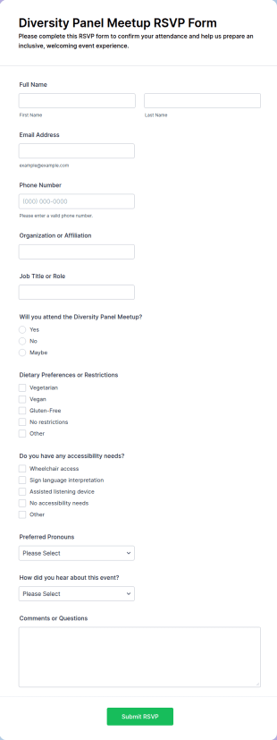 Diversity Panel Meetup RSVP Form Template
