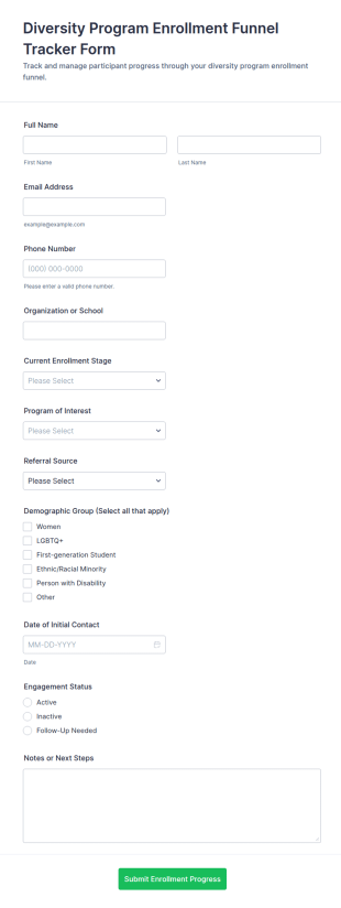 Diversity Program Enrollment Funnel Tracker Form Template