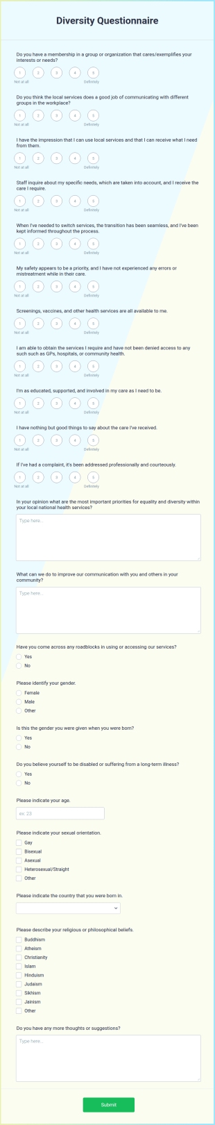 Diversity Questionnaire Form Template