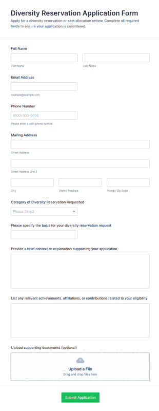 Diversity Reservation Application Form Template