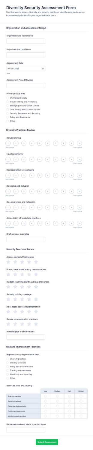 Diversity Security Assessment Form Template