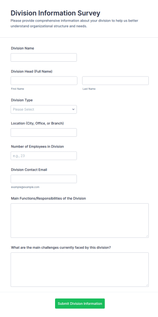 Division Information Survey Form Template