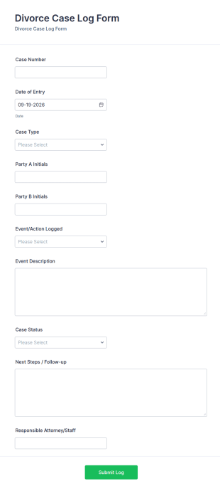 Divorce Case Log Form Template