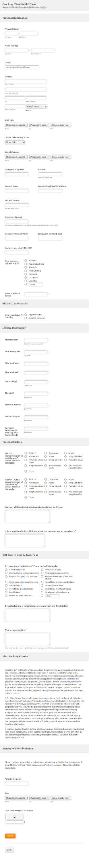 Divorce Coaching Client Intake Form Template