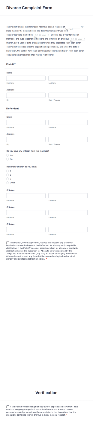 Divorce Complaint Form Template