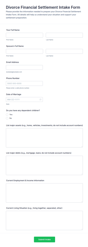 Divorce Financial Settlement Intake Form Template