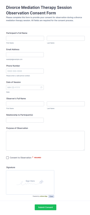 Divorce Mediation Therapy Session Observation Consent Form Template
