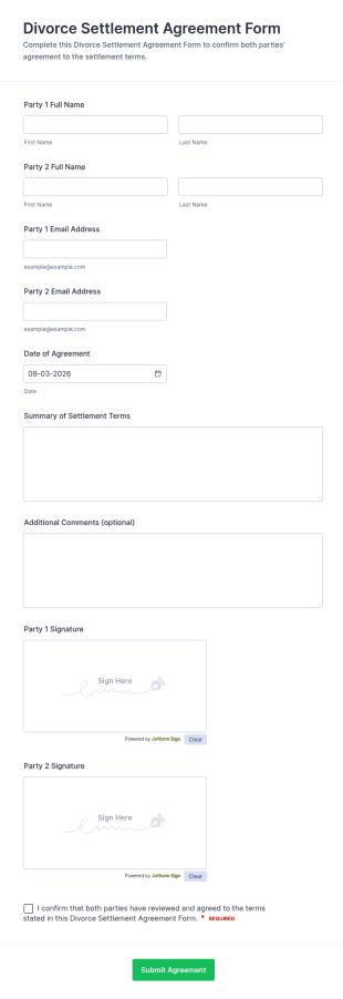 Divorce Settlement Agreement Form Template