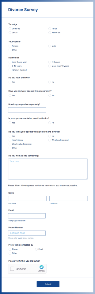 Divorce Survey Form Template