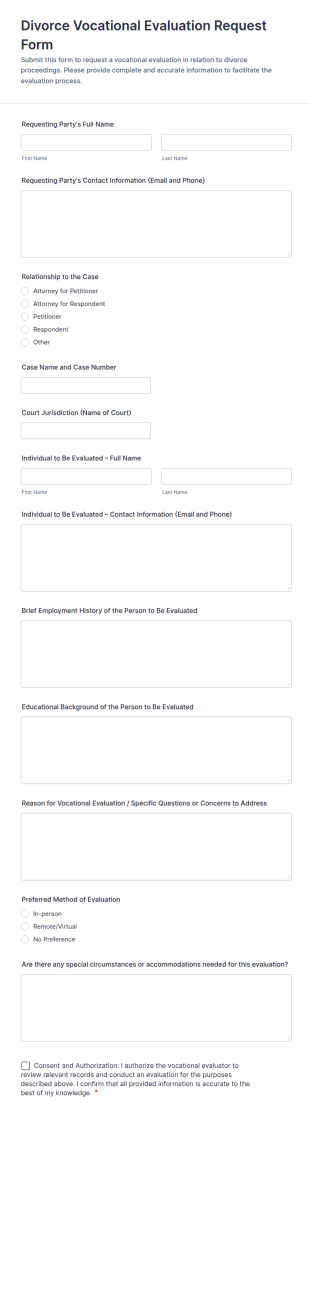 Divorce Vocational Evaluation Request Form Template