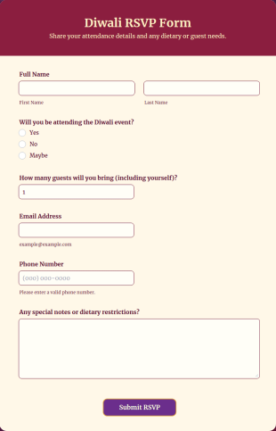 Diwali RSVP Form Template