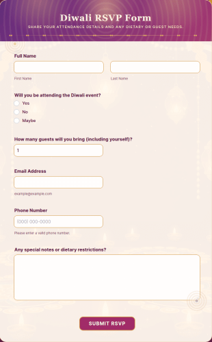 Diwali RSVP Form Template