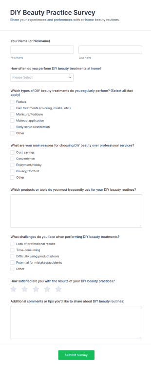 DIY Beauty Practice Survey Form Template