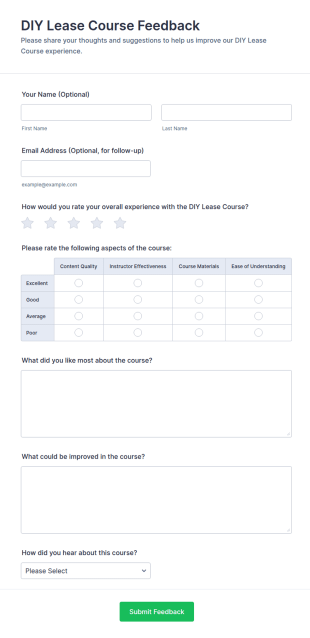 DIY Lease Course Feedback Form Template