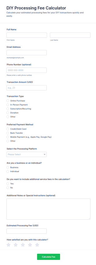 DIY Processing Fee Calculator Form Template