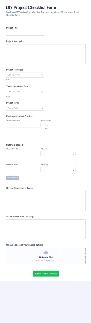 DIY Project Checklist Form Template