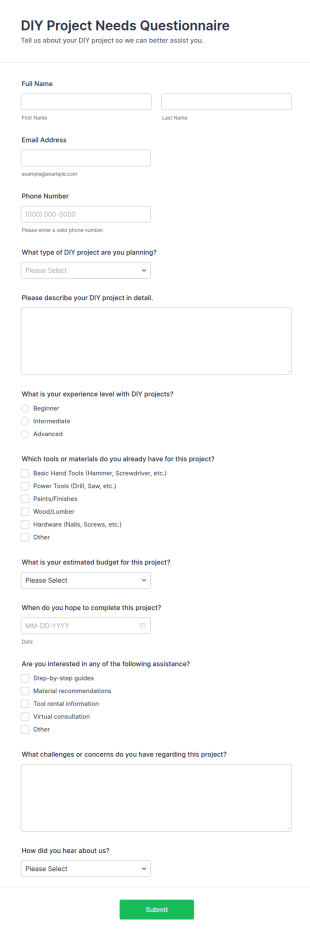DIY Project Needs Questionnaire Form Template