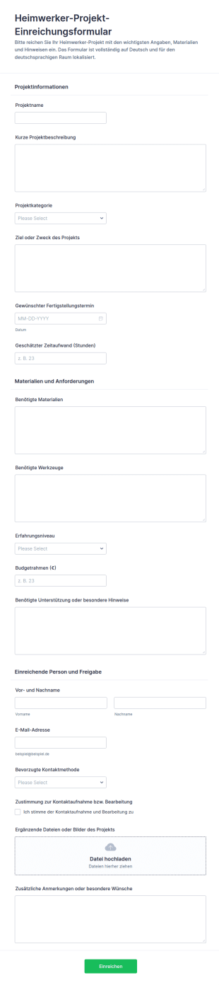 DIY Projekt Einreichung Formular