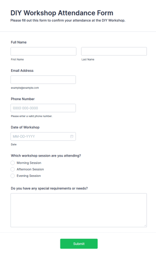 DIY Workshop Attendance Form Template