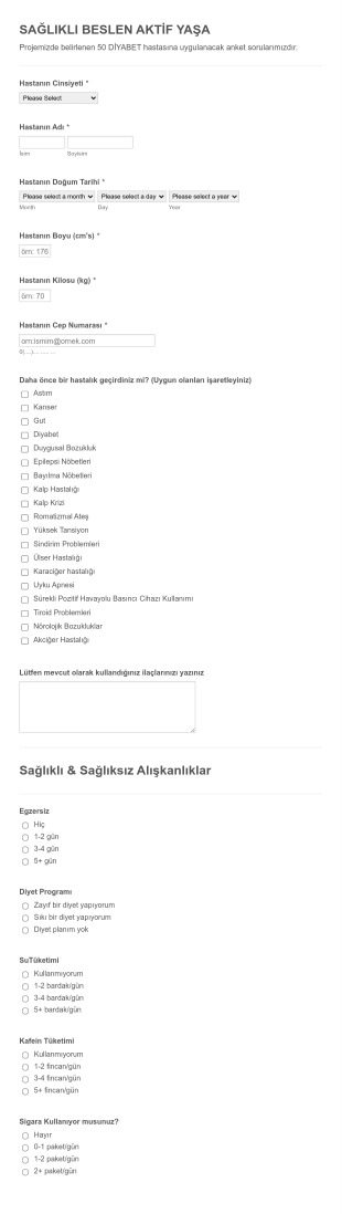 Diyabet Ön Bilgi Anketi Form Şablonu