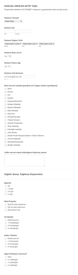 Diyabet Ön Bilgi Anketi Form Şablonu