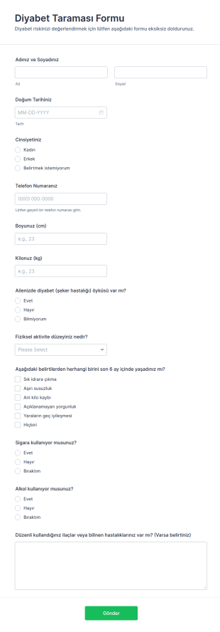 Diyabet Taraması Form Şablonu