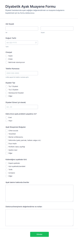 Diyabetik Ayak Muayene Form Şablonu