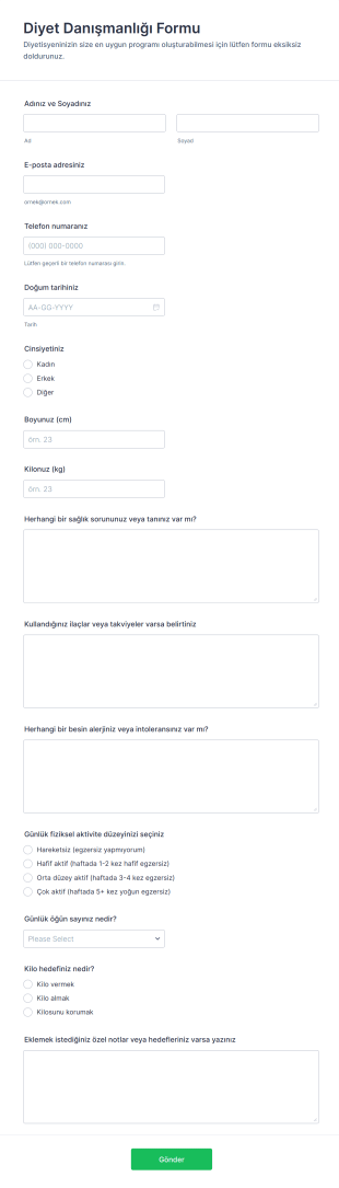 Diyet Danışmanlığı Form Şablonu