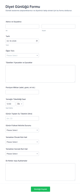 Diyet Günlüğü Form Şablonu