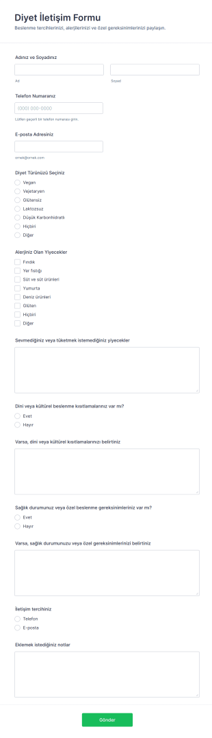 Diyet İletişim Form Şablonu