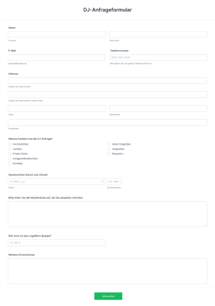 DJ Anfrageformular Form Template