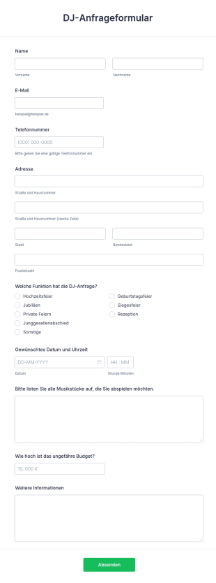 DJ Anfrageformular