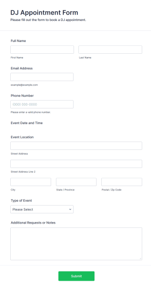 DJ Appointment Form Template