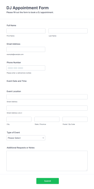 DJ Appointment Form Template