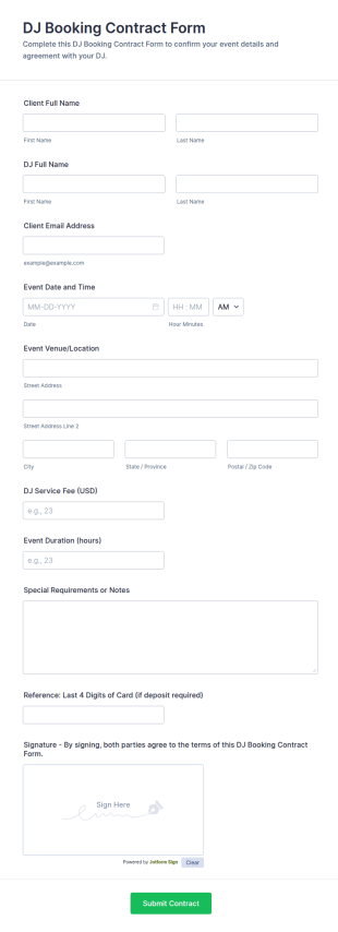 DJ Booking Contract Form Template