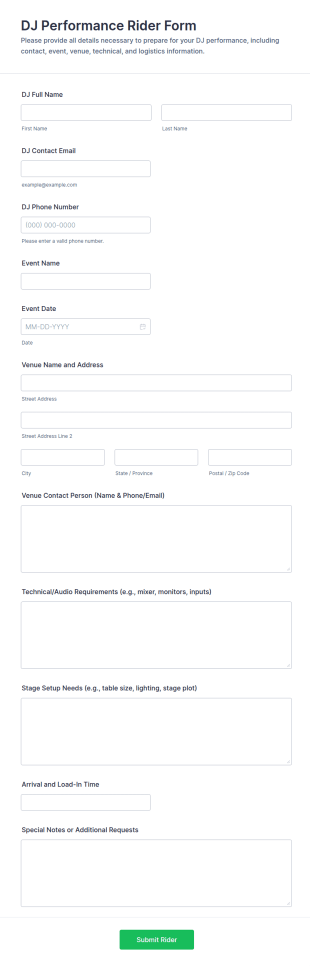 DJ Performance Rider Form Template