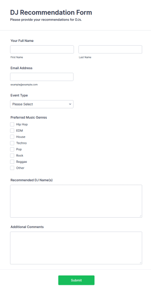 DJ Recommendation Form Template