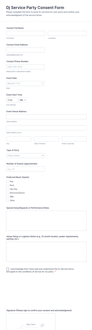 Dj Service Party Consent Form Template