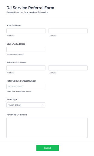 DJ Service Referral Form Template