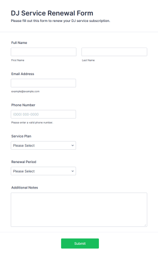 DJ Service Renewal Form Form Template