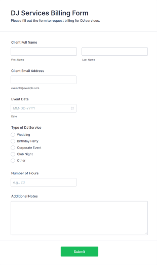 DJ Services Billing Form Template